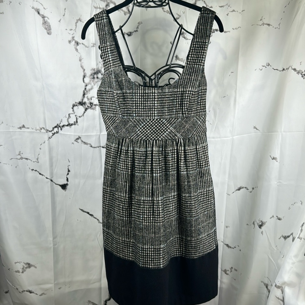 Zara Basic Plaid Jumper Houndstooth Wool Blend Midi Shift School Girl Academia